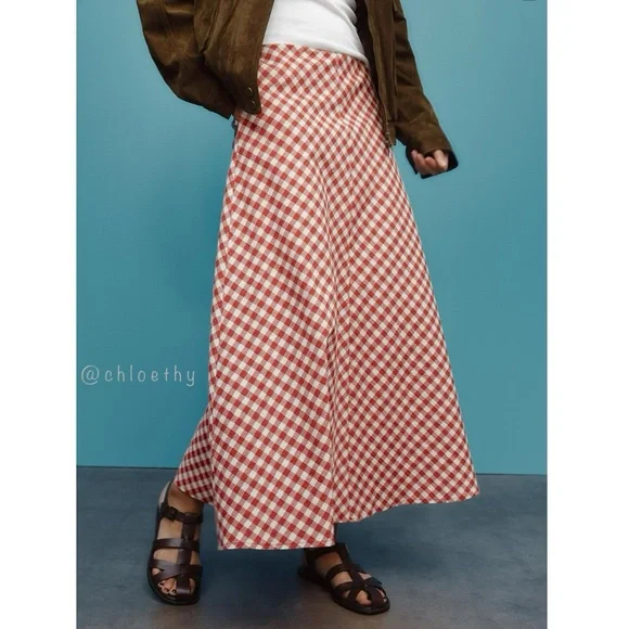 Zara GINGHAM MIDI SKIRT